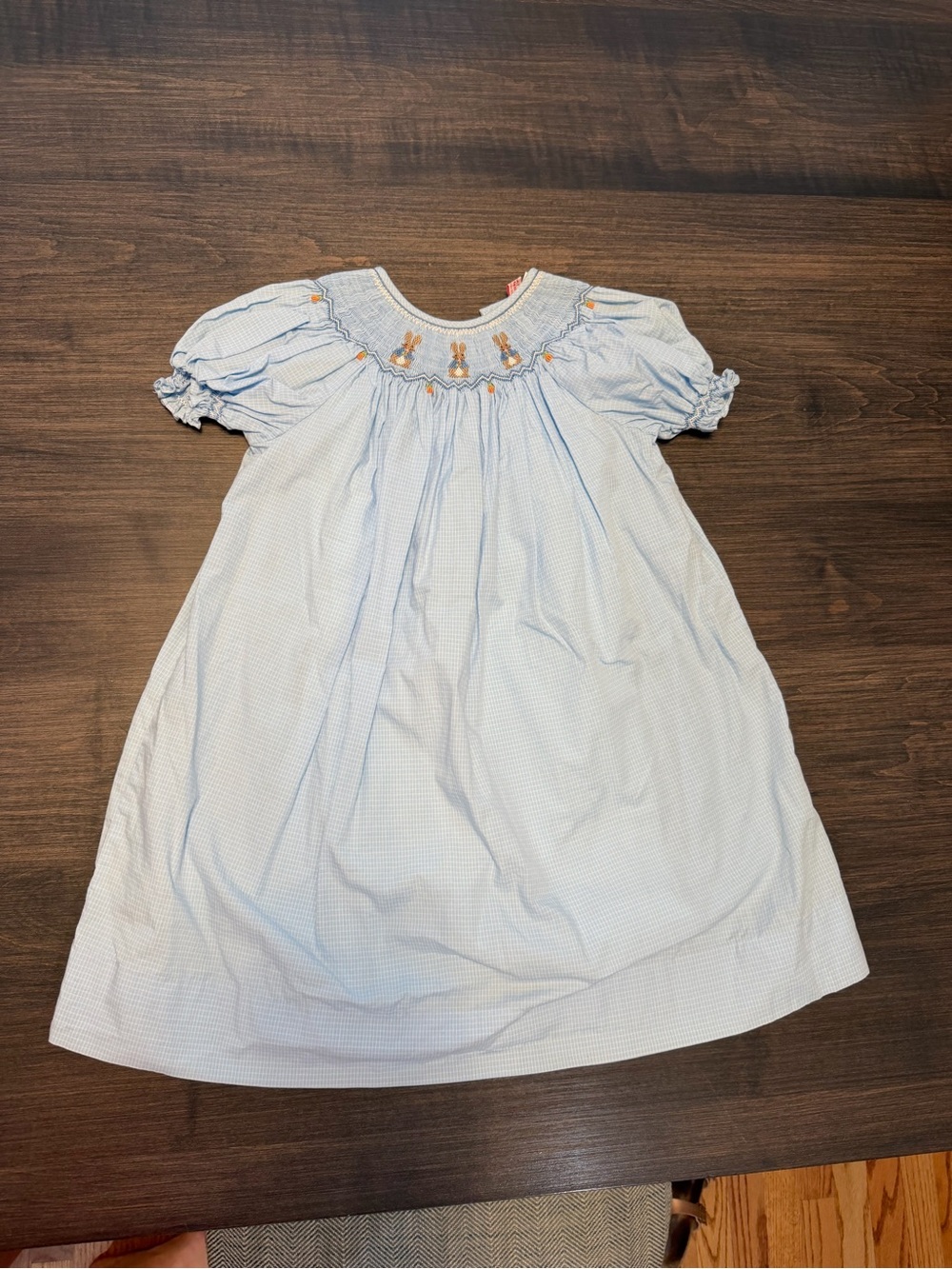Smocked Light Blue Puff-Sleeve Girls' Dress